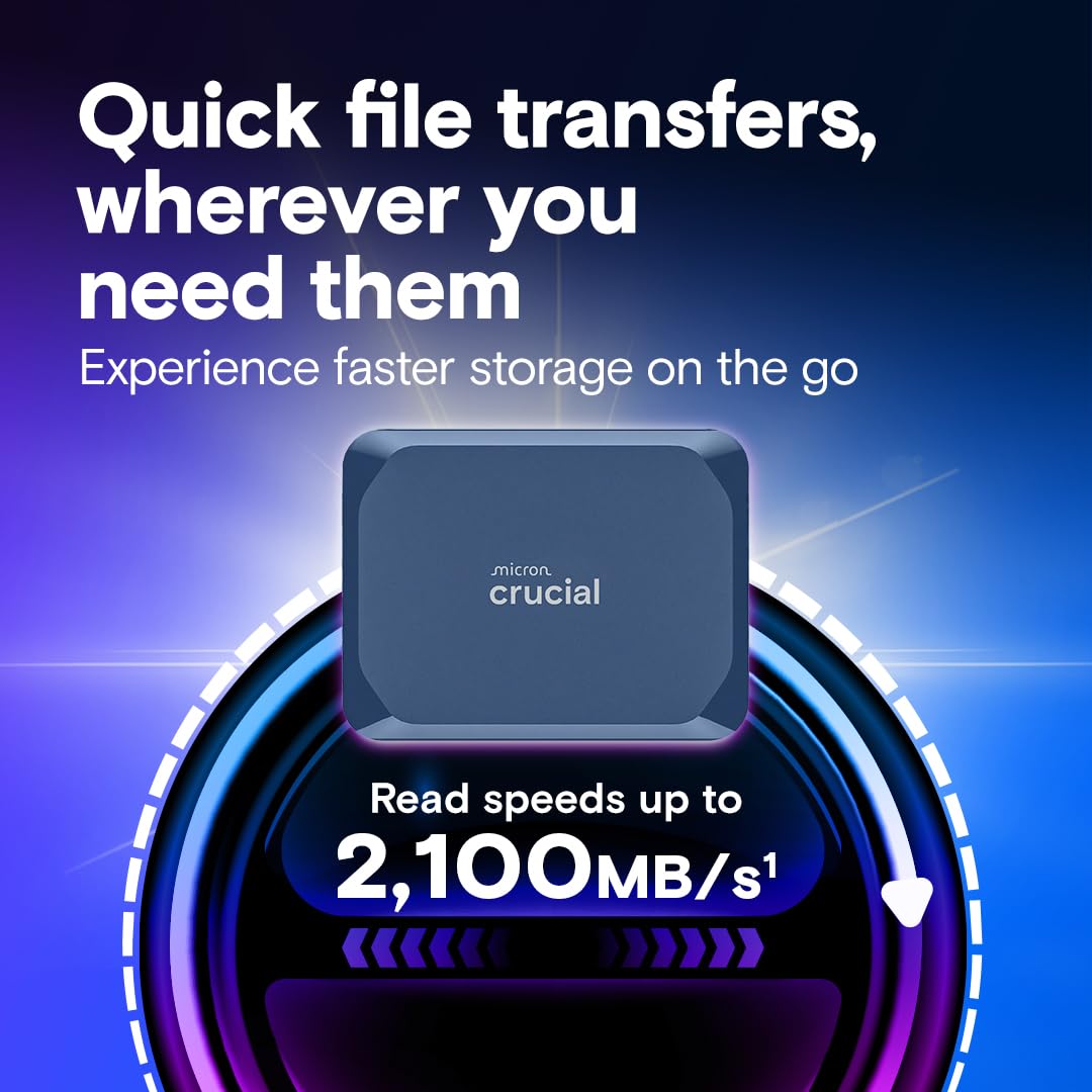 Crucial X10 1TB External Portable SSD Drive - Up to 2100MB/s, USB-C 3.2 Gen2, IP65 Dust and Water Resistant, External Solid State Drive, Matte Blue - CT1000X10SSD9-02