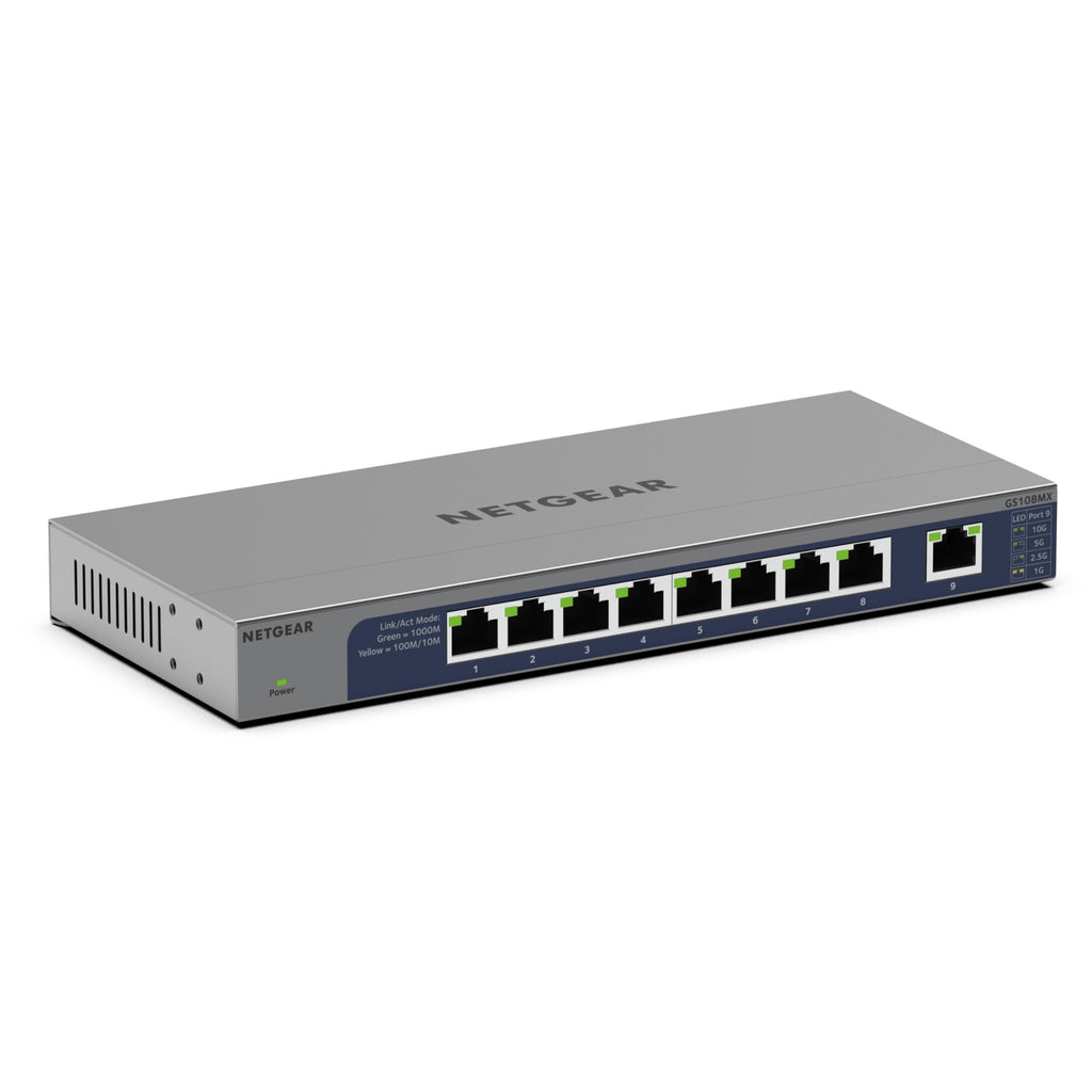 NETGEAR 8-Port 1G/10G Multi-Gigabit Ethernet Unmanaged Switch (GS108MX) - with 1 x 10G/Multi-gig SFP+, Desktop or Rackmount, and Limited Lifetime Protection, GS108MX-100NAS