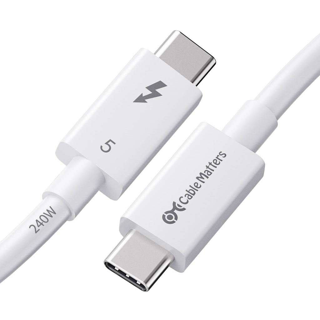 Cable Matters [Intel Certified] 80Gbps Thunderbolt 5 cable with up to 120Gbps bandwidth boost and 240W charging in white - 1m/3.3ft, compatible with Thunderbolt 4, USB 4 and USB-C