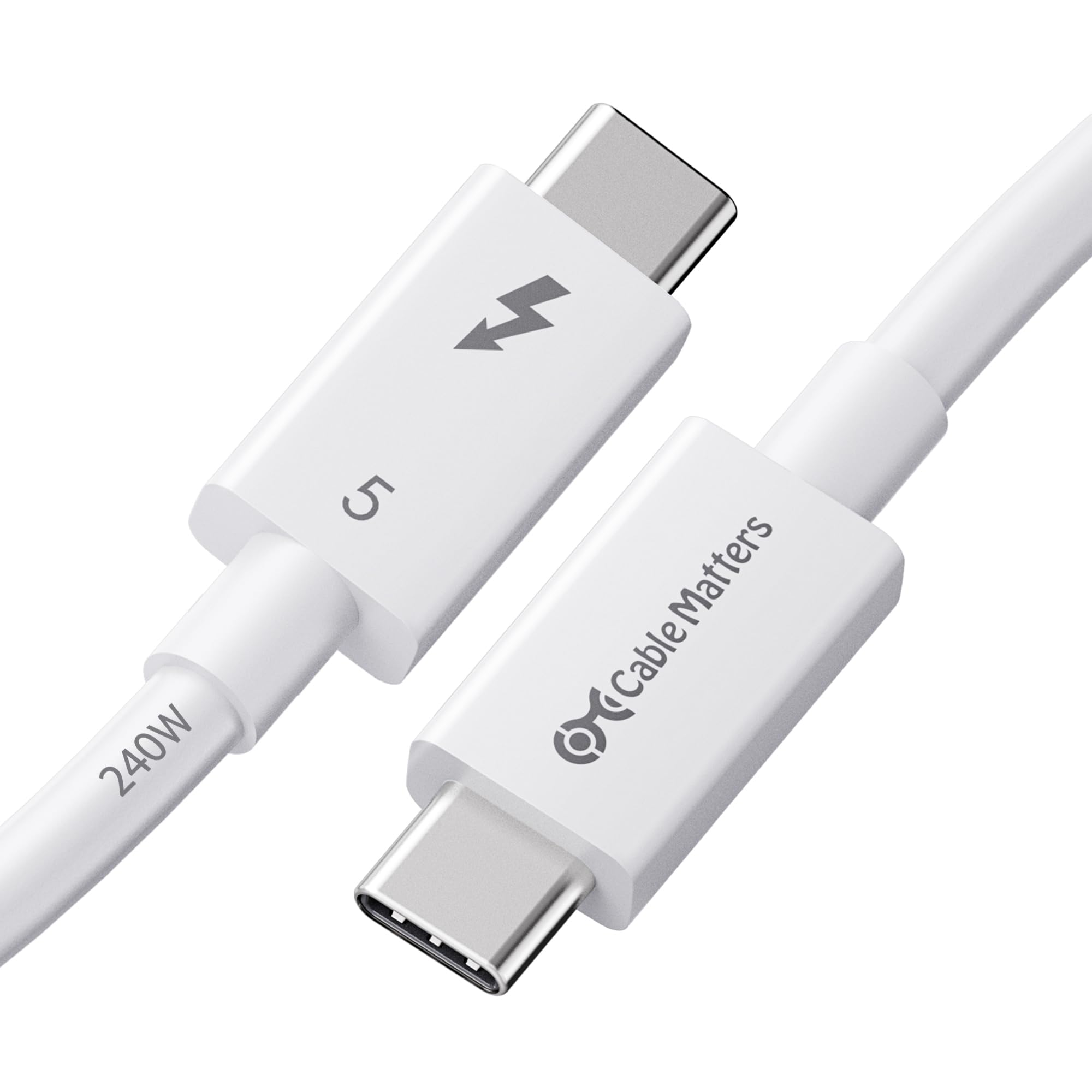 Cable Matters [Intel Certified] 80Gbps Thunderbolt 5 cable with up to 120Gbps bandwidth boost and 240W charging in white - 1m/3.3ft, compatible with Thunderbolt 4, USB 4 and USB-C