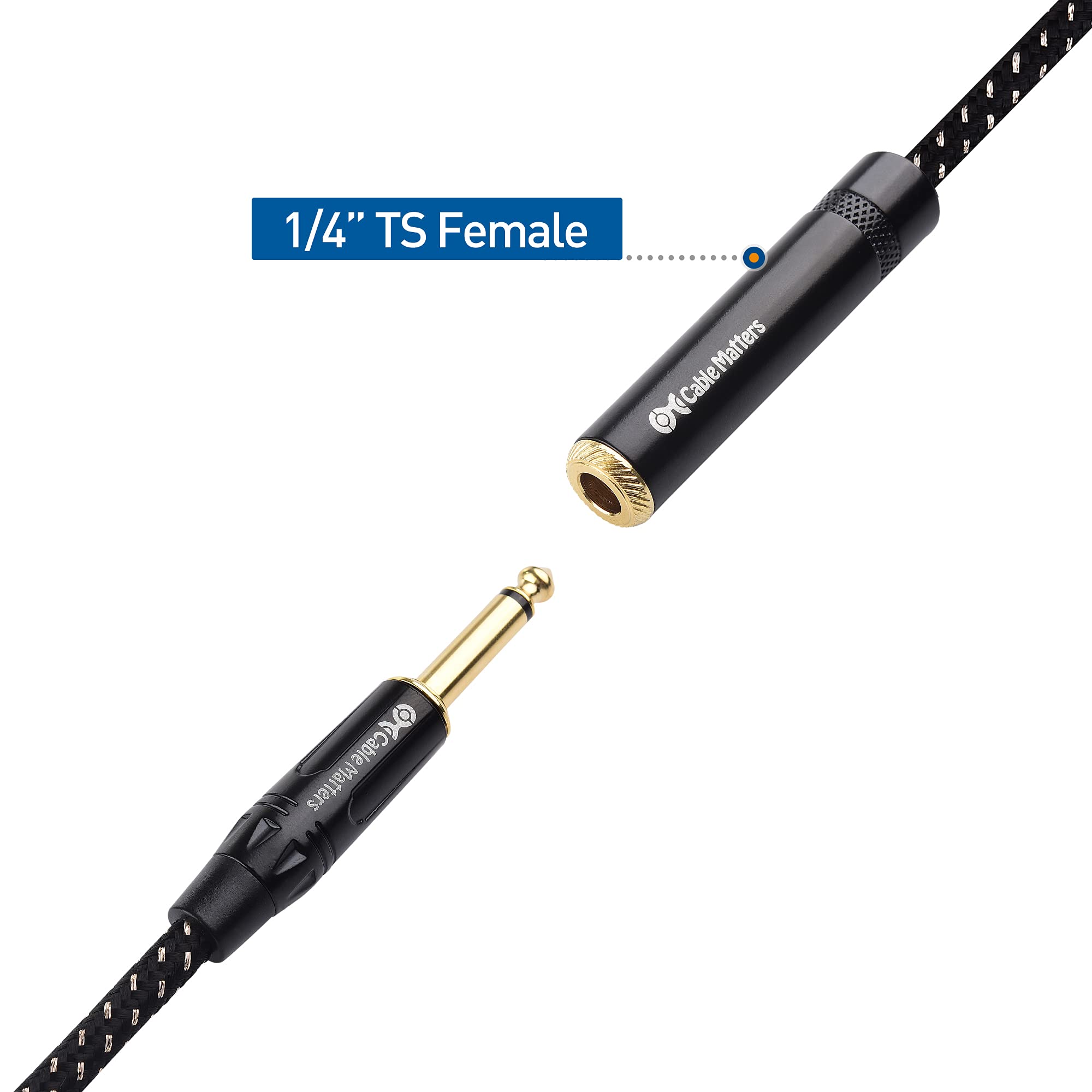 Cable Matters 10 Feet 1/4 Inch TS Male to Female Extension Cable, Black, 2-Pack, Compatible with Microphone, Speaker, Mixer