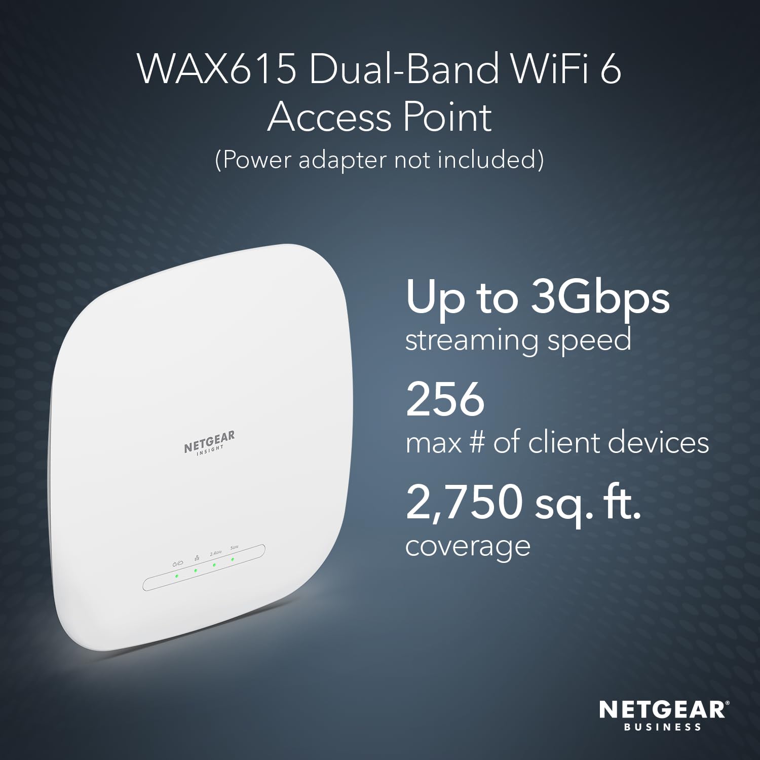 NETGEAR Cloud Managed Wireless Access Point (WAX615) - WiFi 6 Dual-Band AX3000 Speed | Up to 256 Client Devices | 802.11ax | Insight Remote Management | PoE+ Powered or AC Adapter (not Included)