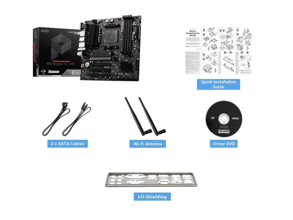 MSI PRO B550M-VC WiFi ProSeries Motherboard (AMD AM4, DDR4, PCIe 4.0, SATA 6Gb/s, M.2, USB 3.2 Gen 2, HDMI/DP, Wi-Fi, mATX)
