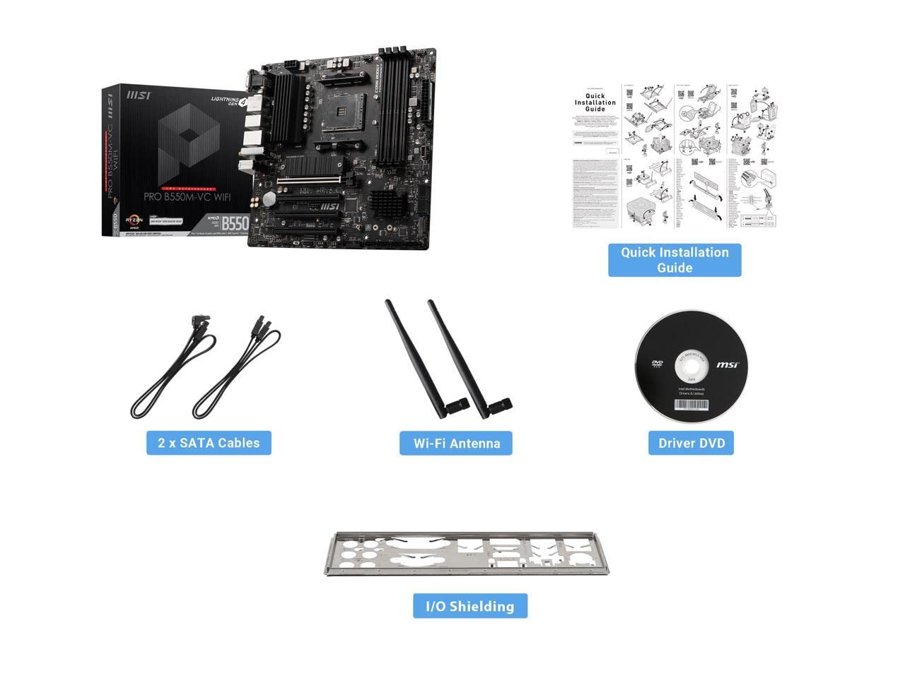 MSI PRO B550M-VC WiFi ProSeries Motherboard (AMD AM4, DDR4, PCIe 4.0, SATA 6Gb/s, M.2, USB 3.2 Gen 2, HDMI/DP, Wi-Fi, mATX)