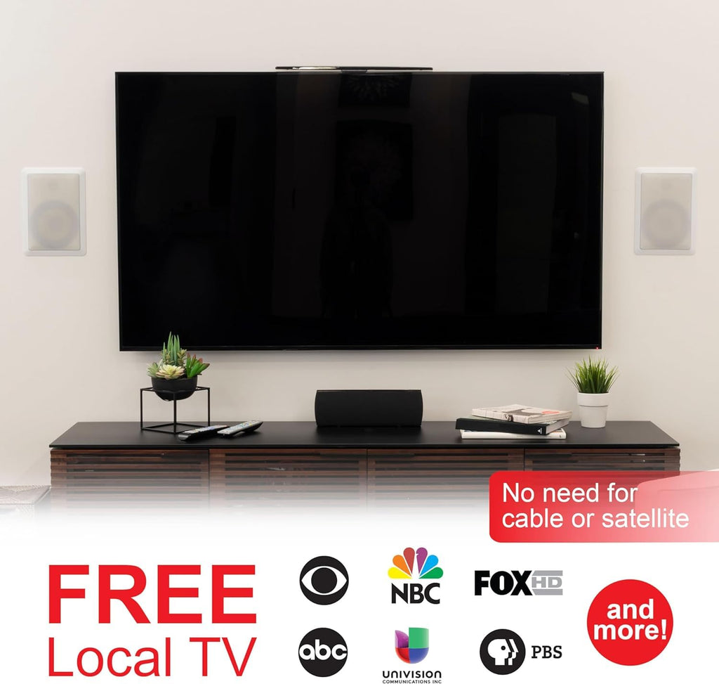 GE Amplified HD TV Antenna, Easy Mount to Top of TV Design, Supports 4K 1080P Digital HDTV VHF UHF, Long Range, Included Amplifier Signal Booster, AC Adapter, and 5 ft. Coax, Indoor, 37075