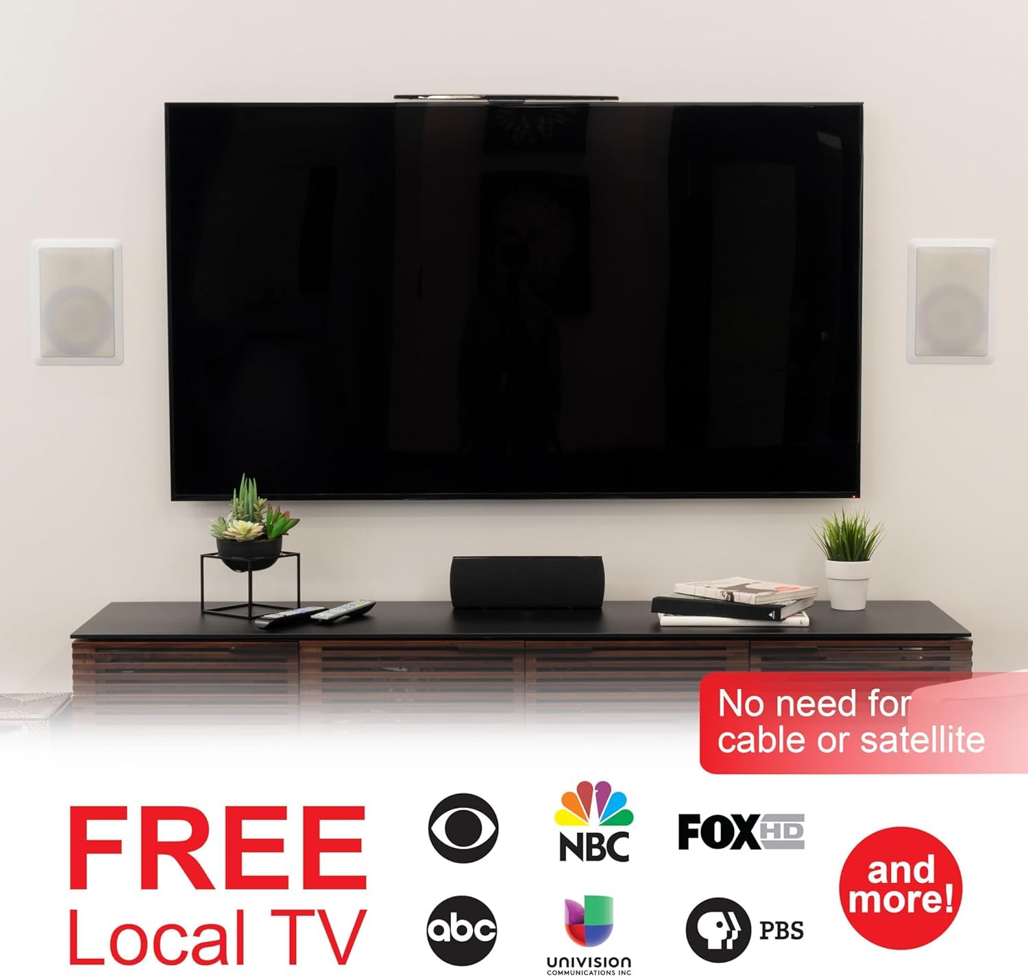 GE Amplified HD TV Antenna, Easy Mount to Top of TV Design, Supports 4K 1080P Digital HDTV VHF UHF, Long Range, Included Amplifier Signal Booster, AC Adapter, and 5 ft. Coax, Indoor, 37075