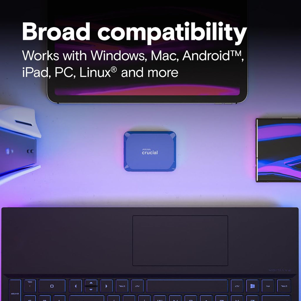 Crucial X10 1TB External Portable SSD Drive - Up to 2100MB/s, USB-C 3.2 Gen2, IP65 Dust and Water Resistant, External Solid State Drive, Matte Blue - CT1000X10SSD9-02