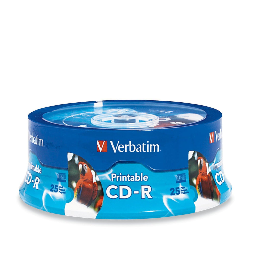 Verbatim CD-R 700MB 52X White Inkjet Printable, Hub Printable - 25pk Branded Spindle
