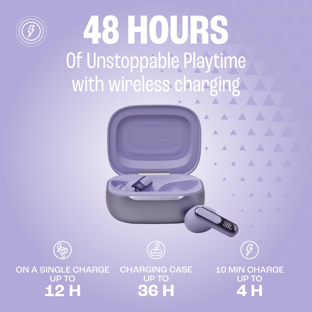 JBL Live Beam 3 - True Wireless Noise Cancelling Closed-Stick Earphones, 48 Hours Total Playback, Wireless Charging, 6 Microphones for Perfect Calls, Multi-Point Connection, IP55 Waterproof and