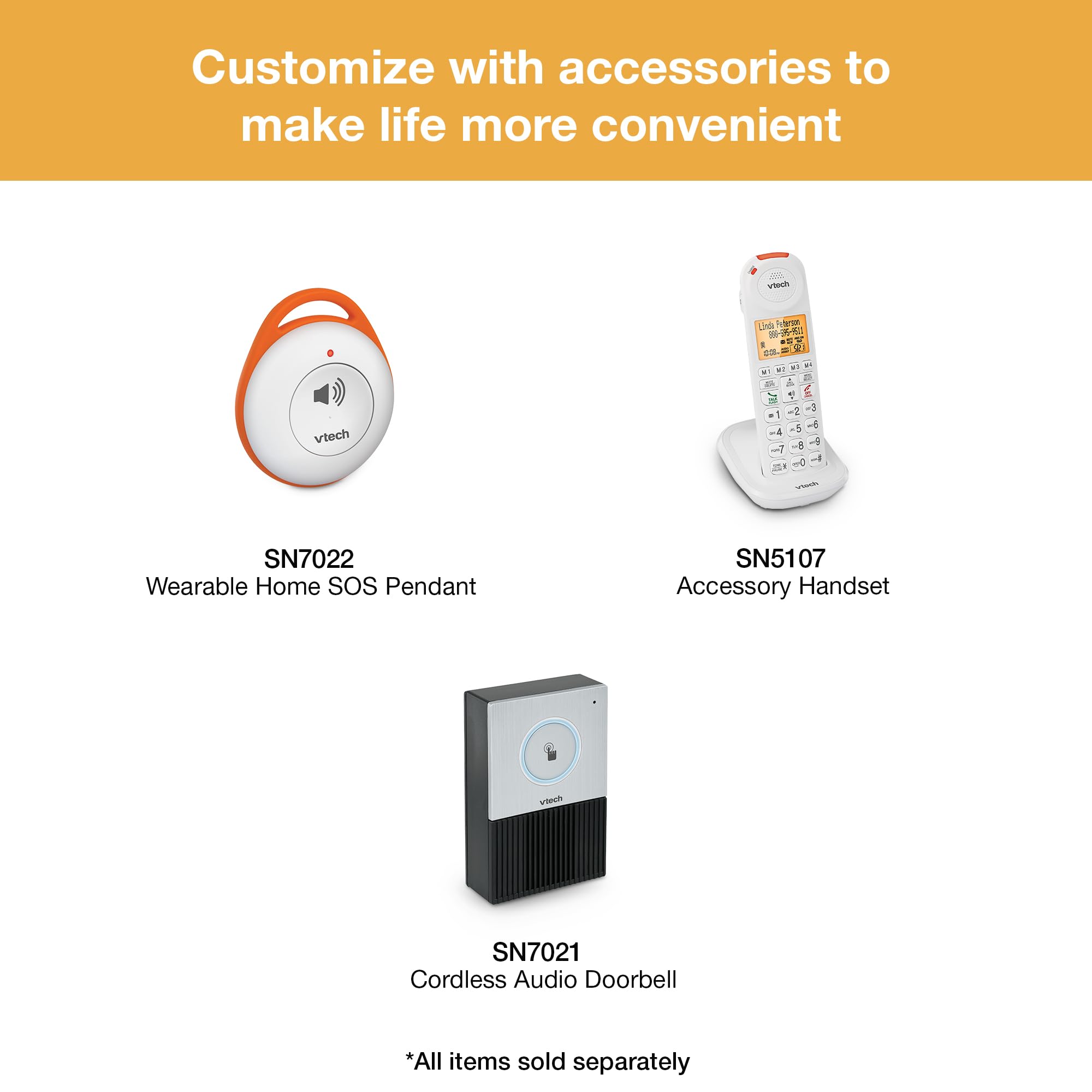 VTech SN5307 Amplified Photo DIAL Accessory Handset with Big Buttons & Large Display for SN5127 & SN5147 Senior Phone Systems, Photo Dial Handset, Cordless Phone System