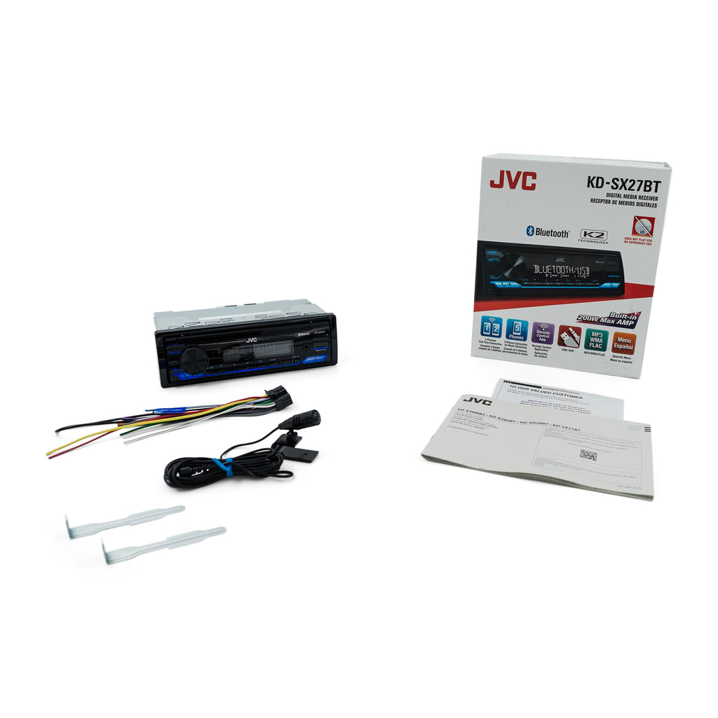 JVC KD-SX27BT Car Stereo with Bluetooth, 100W Digital Media Receiver, 1.5A USB to Charge Devices, Single DIN Head Unit, AM/FM, Aux-in, JVC Remote App