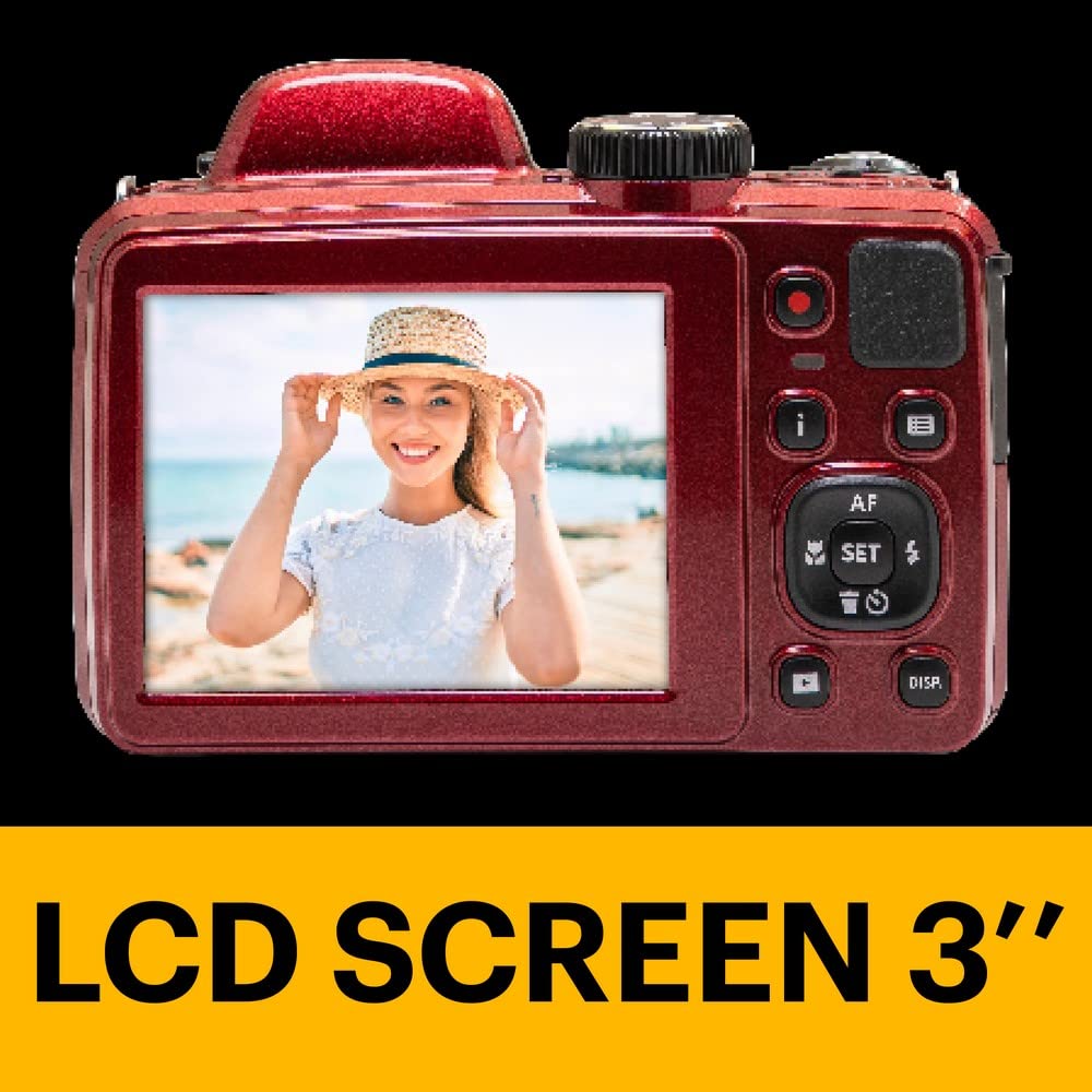 Kodak PIXPRO AZ425-RD 20MP Digital Camera 42X Optical Zoom 24mm Wide Angle 1080P Full HD Video Optical Image Stabilization Li-Ion Battery 3" LCD Vlogging Camera (Red)