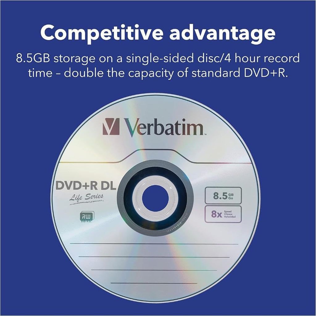 Verbatim DVD+R Double Layer Life Series 8.5 GB - 8x Burning Speed, Printable, Long Service Life, 50-Pack Spindle
