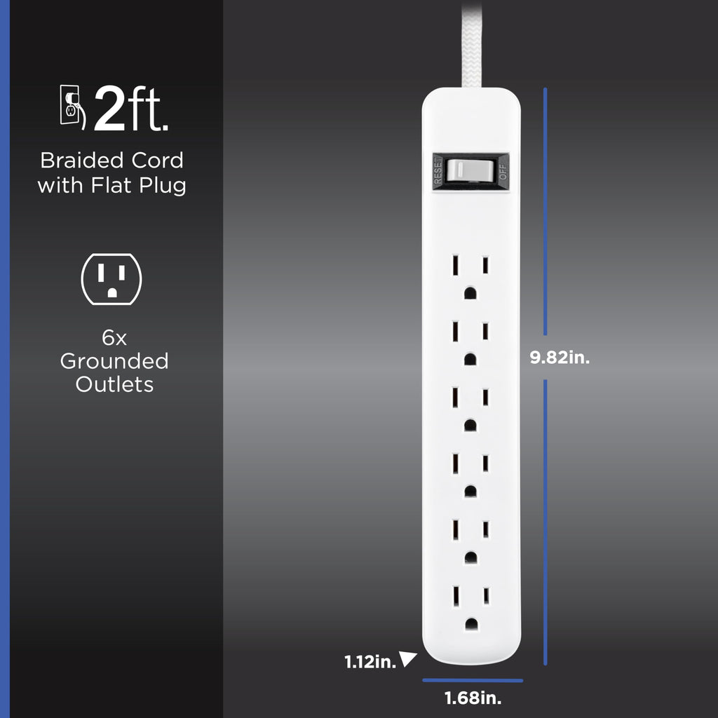 GE 6-Outlet & 2-Outlet Surge Protector Combo Pack with 2 USB-C Ports, 245 Joules, 2ft Braided Cords, Flat Plugs, ETL Certified, White, 86076
