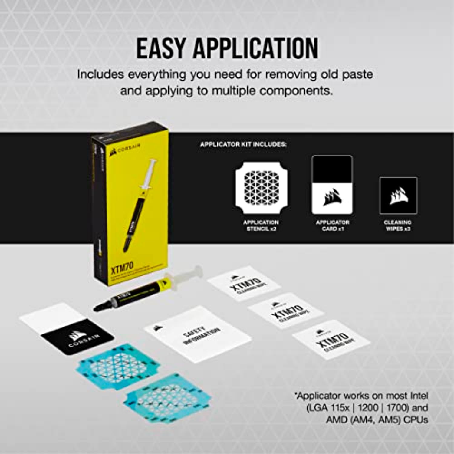 Corsair XTM70 Extreme Performance Thermal Paste, 3g for Intel & AMD Processors up to 250W+ TDP - Low viscosity, Easy Application, Three Included Cleaning Wipes and Applicator Kit