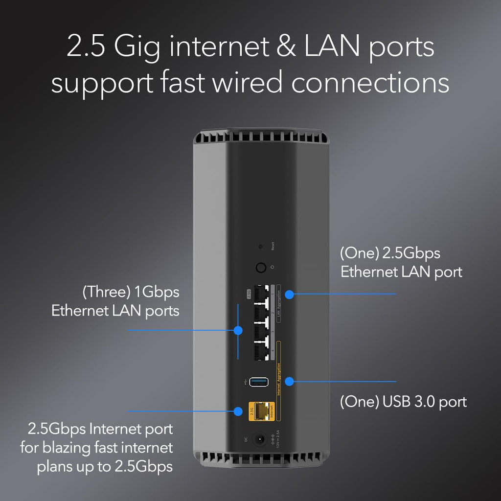NETGEAR Nighthawk (RS200) Dual Band WiFi 7 Router Security Functions Wireless Speed BE6500 (up to 6.5Gbps) Covers up to 2500 sq.m, 80 Devices, 2.5GB Internet Port
