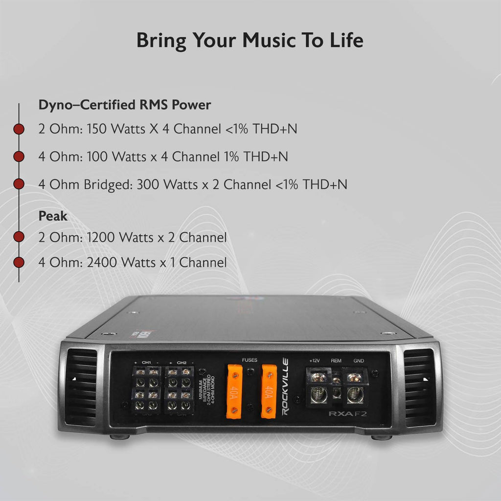 Rockville RXA-F2 2400 Watt Peak / 1200w RMS 4 Channel Amplifier Car Stereo Amp