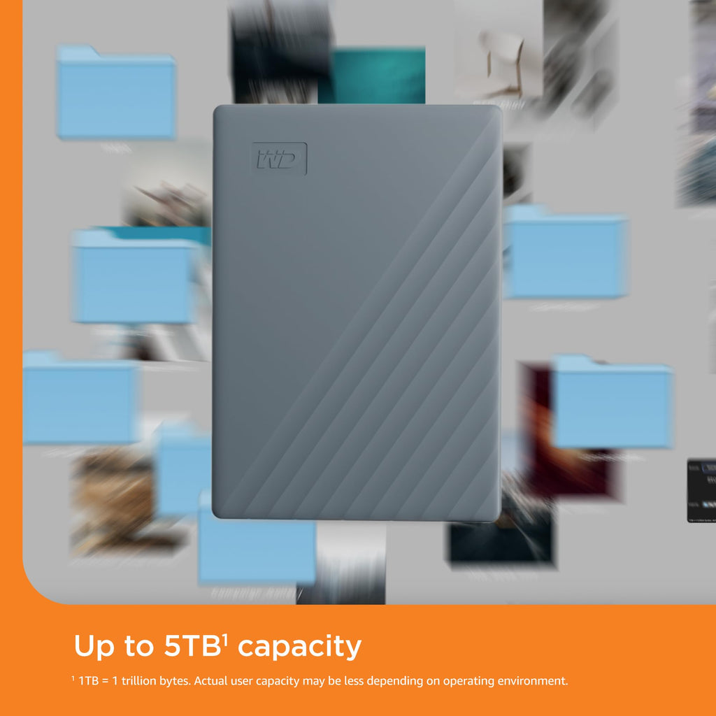 WD 4TB My Passport Works with USB-C, portable external hard drive, USB 3.2 Gen 1, software for device management, backup, password protection, Works with PC, Mac, Chromebook, Gaming Consoles, Grey