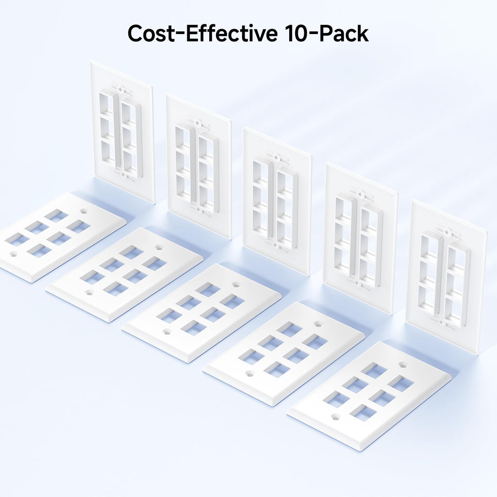 Cable Matters (10-Pack) Low Profile 6-Port Cat5e / Cat6 Keystone Jack Wall Plate in White