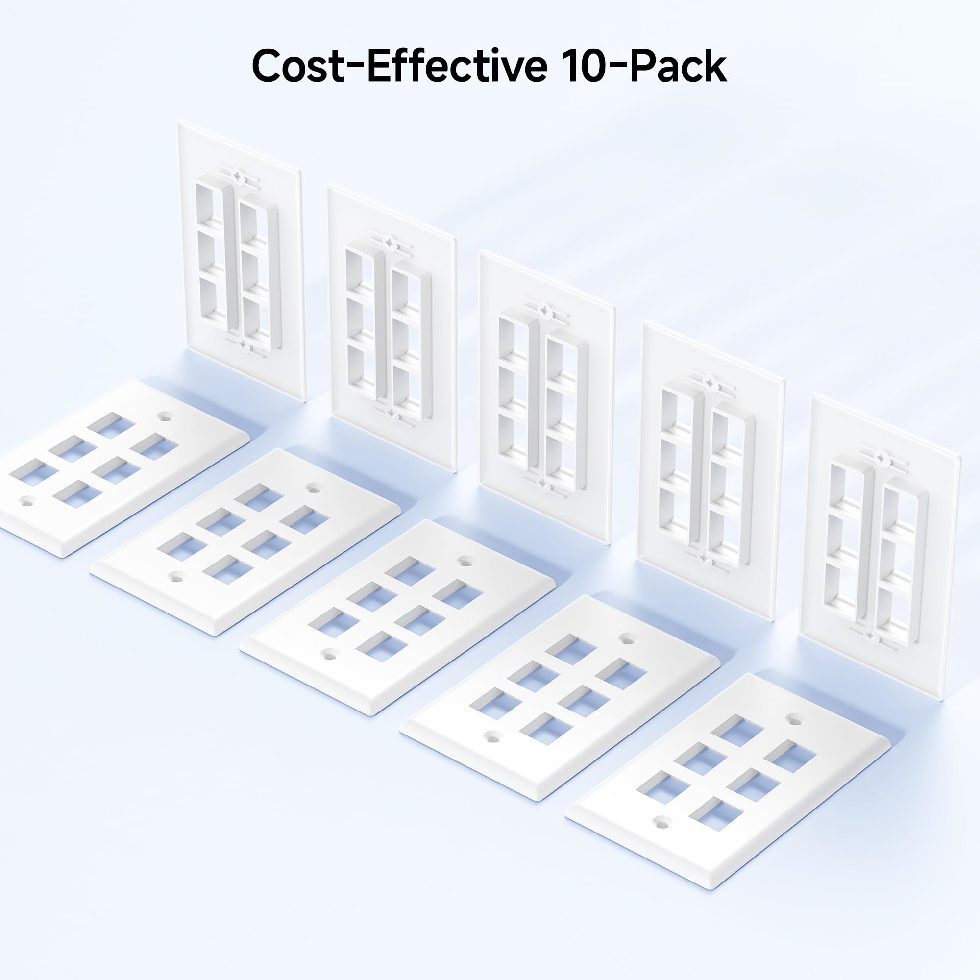 Cable Matters (10-Pack) Low Profile 6-Port Cat5e / Cat6 Keystone Jack Wall Plate in White