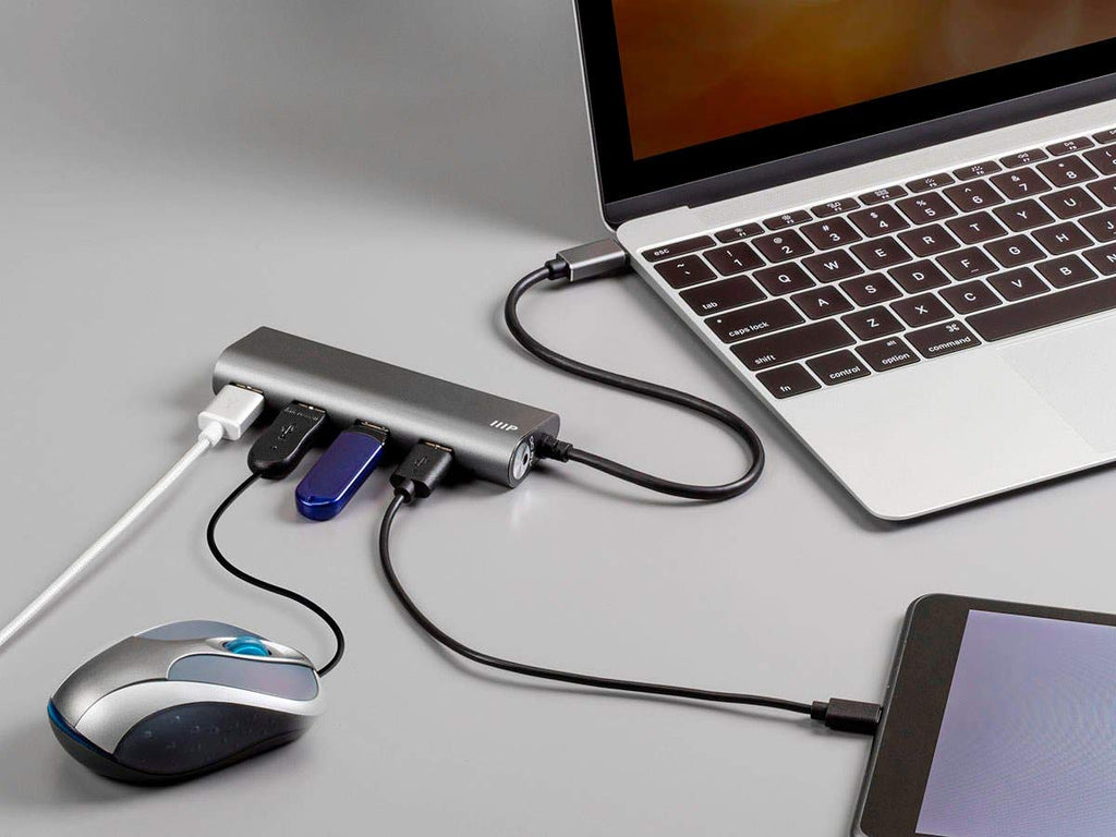 Monoprice 114908 4 Port USB-C Hub - Aluminum, SuperSpeed Transfer Rates, Compatible with Apple MacBook, Google Chromebook & More