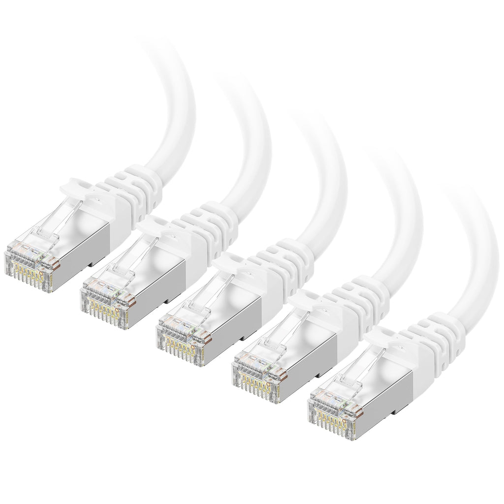 Cable Matters 10Gbps 5-Pack Snagless Short Shielded Cat6A Ethernet Cable 1 ft - SSTP, SFTP Shielded Cat6 Cable in White