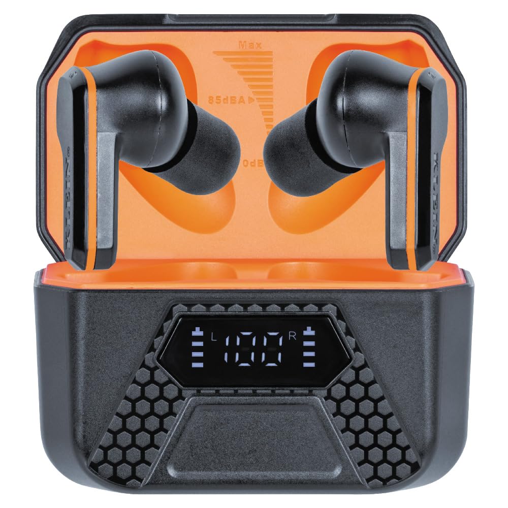 KLEIN TOOLS AESEB2 Elite Bluetooth Earbuds, Real Wireless Earplugs, NRR Hearing Protection 25 DB, 24 Hours Battery Life, Digital LED Display