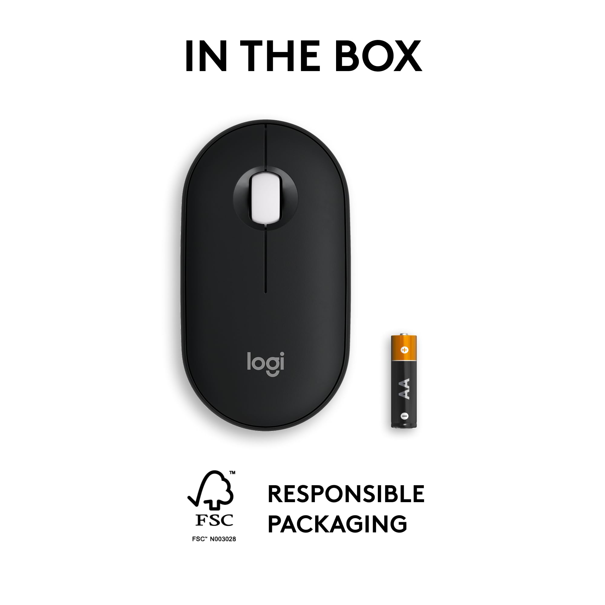 Logitech Pebble Mouse 2 M350s Slim Bluetooth Wireless Mouse, Portable, Lightweight, Customizable Button, Quiet Clicks, Easy-Switch for Windows, macOS, iPadOS, Android, Chrome OS - Black