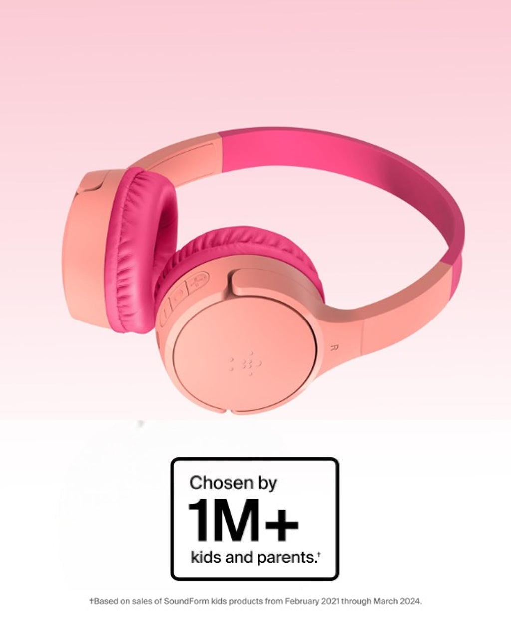 Belkin SoundForm Mini Kids Wireless Headphones w/Built-in Microphone, 30H of Playback Time, Fun Stickers - Over-Ear Headsets for Online Learning, School, iPhone, iPad, Galaxy, & More - Pink