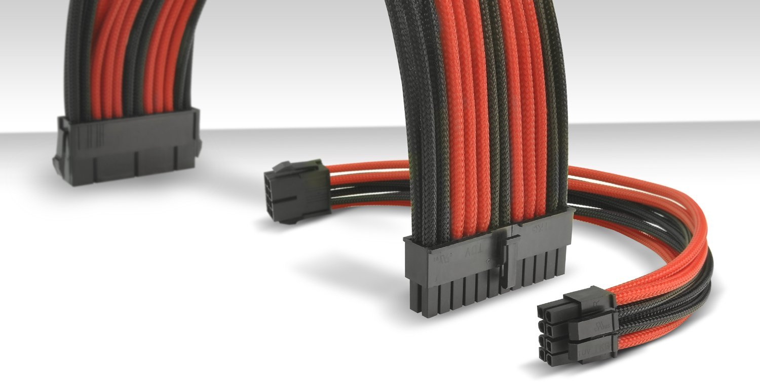 Thermaltake TtMod Sleeve Extension Power Supply Cable Kit ATX/EPS/8-pin PCI-E/6-pin PCI-E with Combs, Red/Black AC-033-CN1NAN-A1