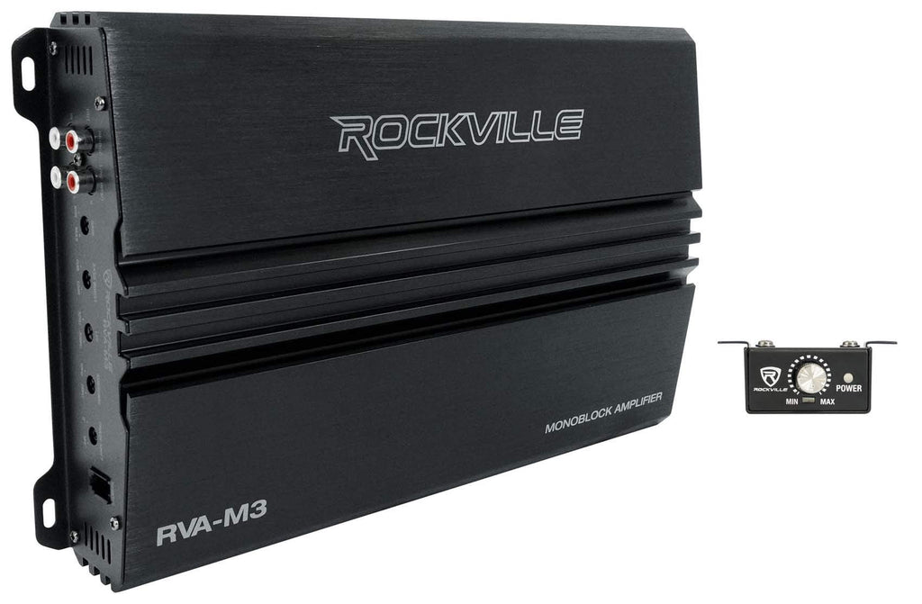 Rockville RVA-M3 V2 Mono Car Amplifier, 4000W, 1000W Dyno-Certified RMS @ 1 Ohm, Class-D, MOSFET, Bass Remote, Perfect for Subwoofers and Car Audio