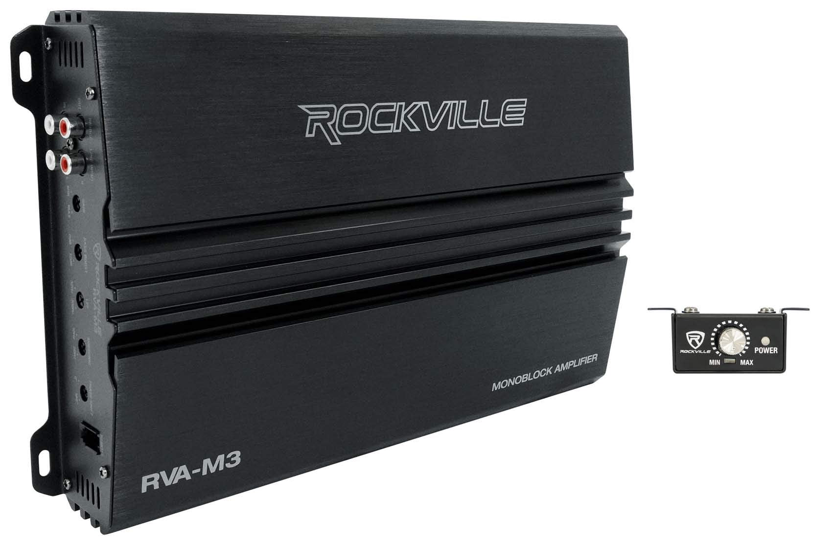Rockville RVA-M3 V2 Mono Car Amplifier, 4000W, 1000W Dyno-Certified RMS @ 1 Ohm, Class-D, MOSFET, Bass Remote, Perfect for Subwoofers and Car Audio