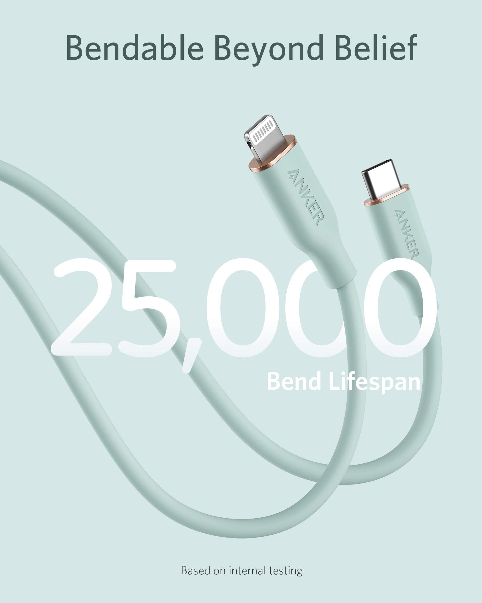 Anker Powerline III Flow, USB C to Lightning Cable for iPhone 12 Pro/11/X/XS/XR/ 8 Plus, AirPods Pro, (6ft) [MFi Certified] Supports Power Delivery, Silicone(Charger Not Included) (Mint Green)