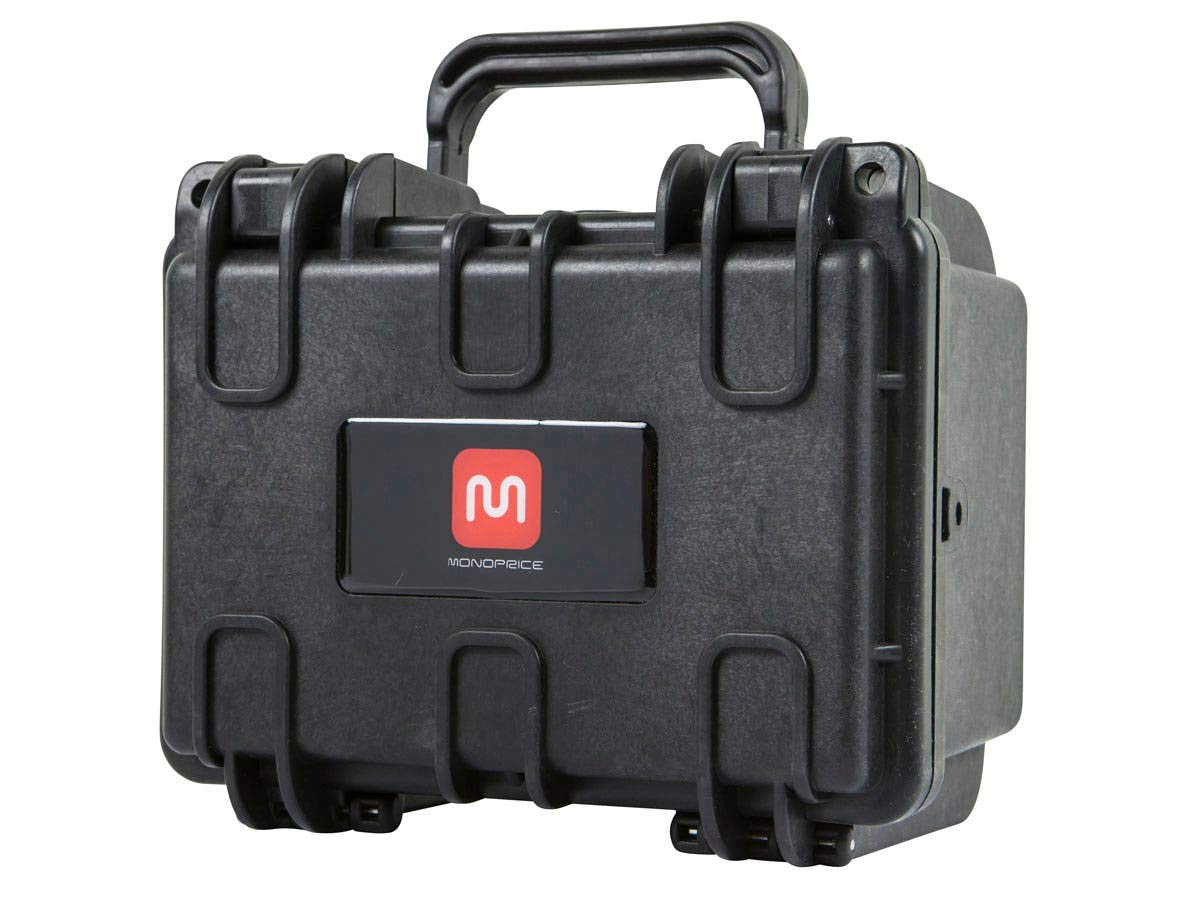Monoprice 112678 Weatherproof/Shockproof Hard Case - Black IP67 level dust and water protection up to 1 meter depth with Customizable Foam, 8.5" x 7.1" x 4"