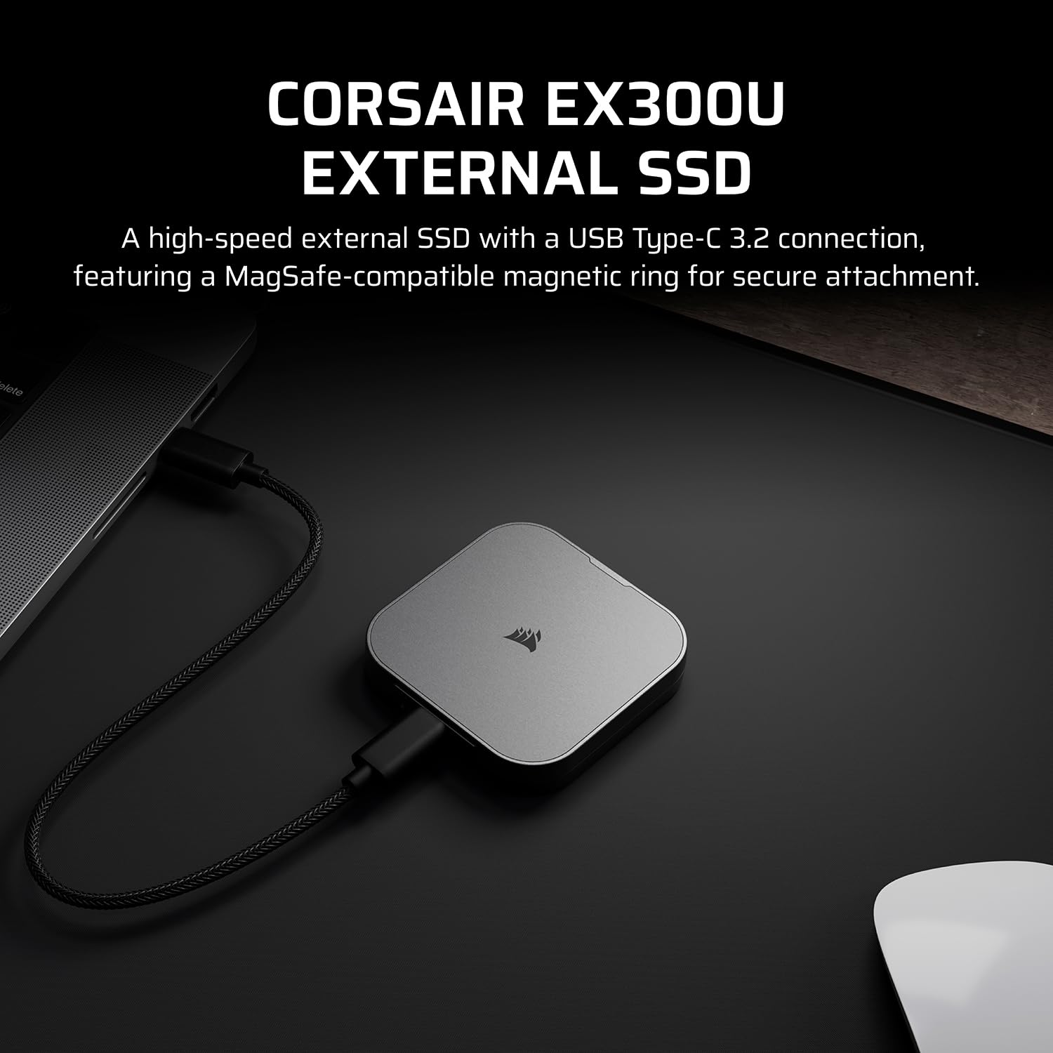 Corsair EX300U 2TB Portable External USB-C SSD – USB 3.2 Type-C Gen2 Connection, Plug and Play, MagSafe, Cable Included – Windows PC, macOS, iOS, iPadOS, Android – Grey