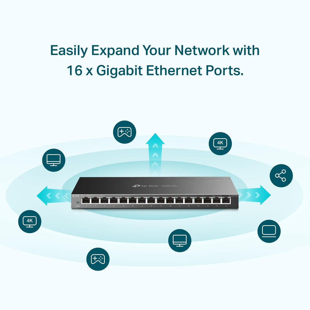 TP-Link 5-Port Gigabit Ethernet Network Switch, Black, 16-Port
