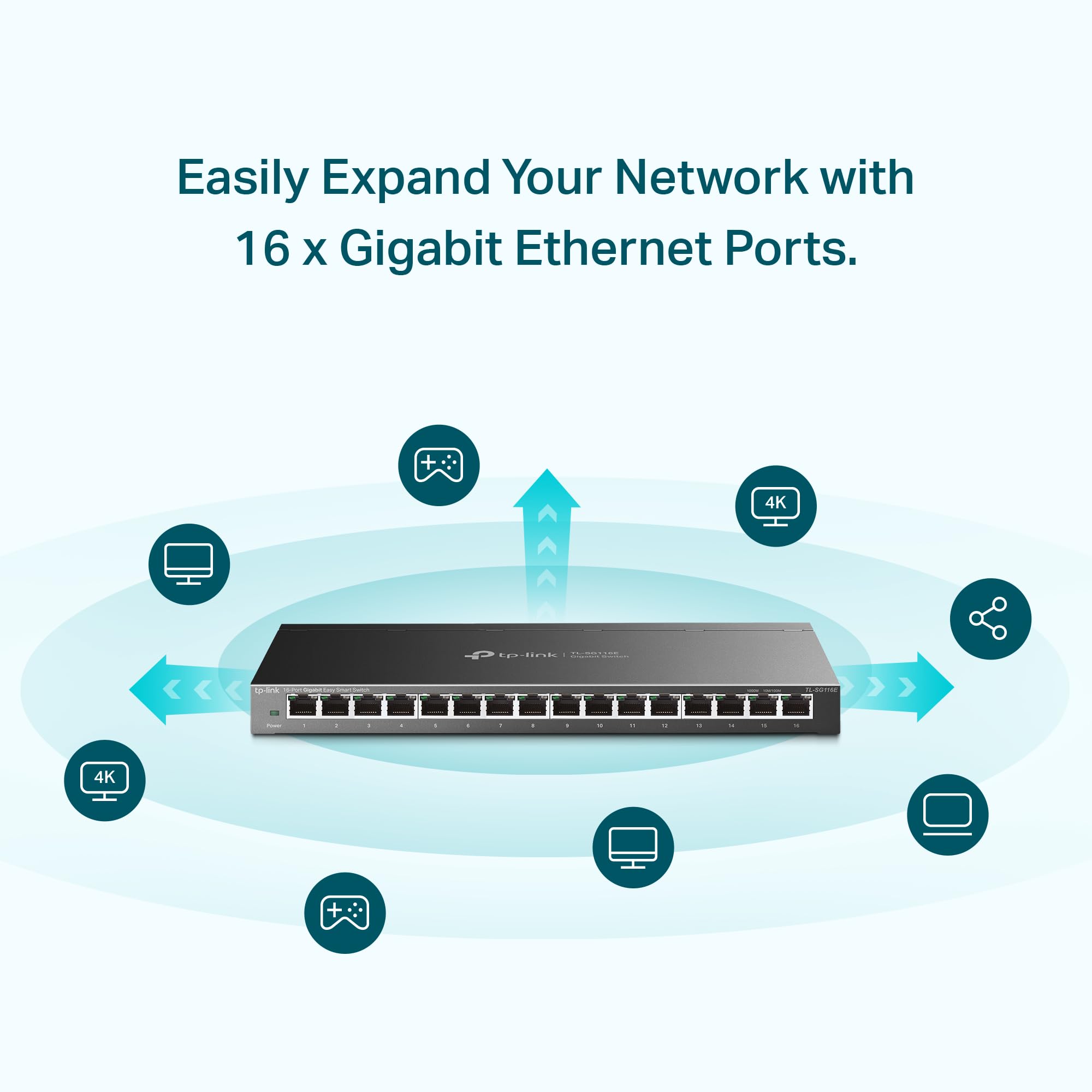 TP-Link 5-Port Gigabit Ethernet Network Switch, Black, 16-Port