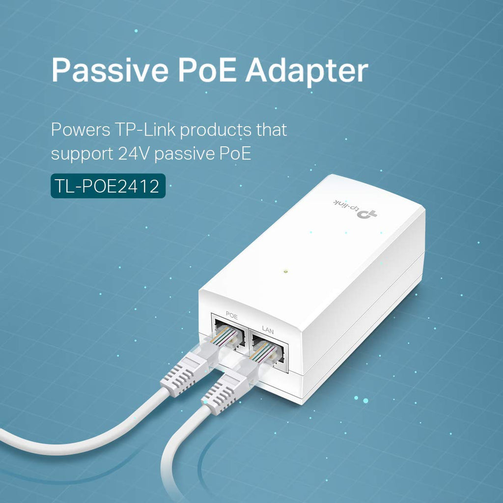 TP-Link PoE Injector | PoE Adapter 24V DC Passive PoE | Gigabit Ports | Up to 100 Meters(325 feet) | Wall Mountable Design (TL-PoE2412G)