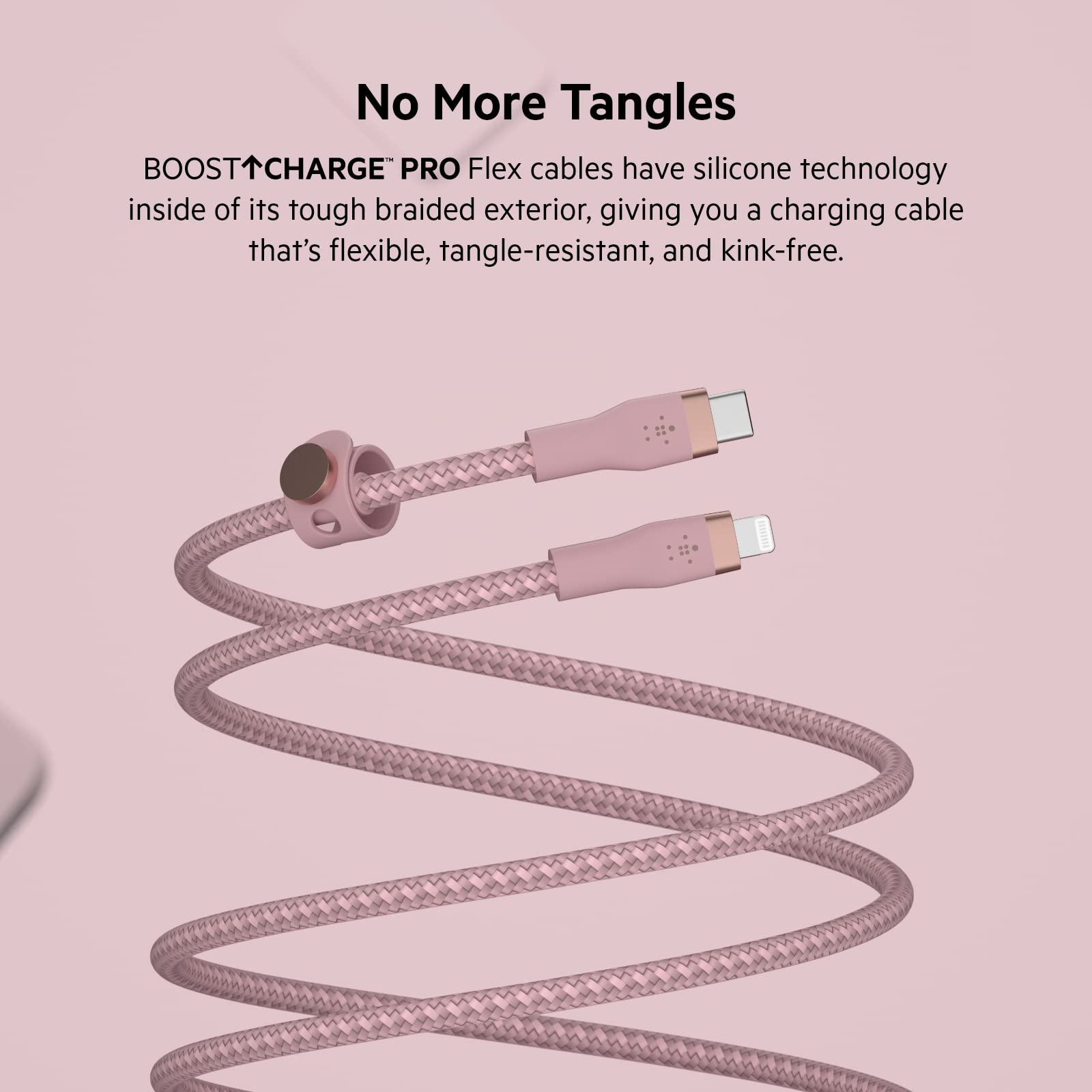 Belkin BoostCharge Pro Flex Braided USB Type C to Lightning Cable (2M/6.6ft), MFi Certified 20W Fast Charging PD Power Delivery for iPhone 14/14 Plus, 13, 12, Pro, Max, Mini, SE, iPad and More - Pink