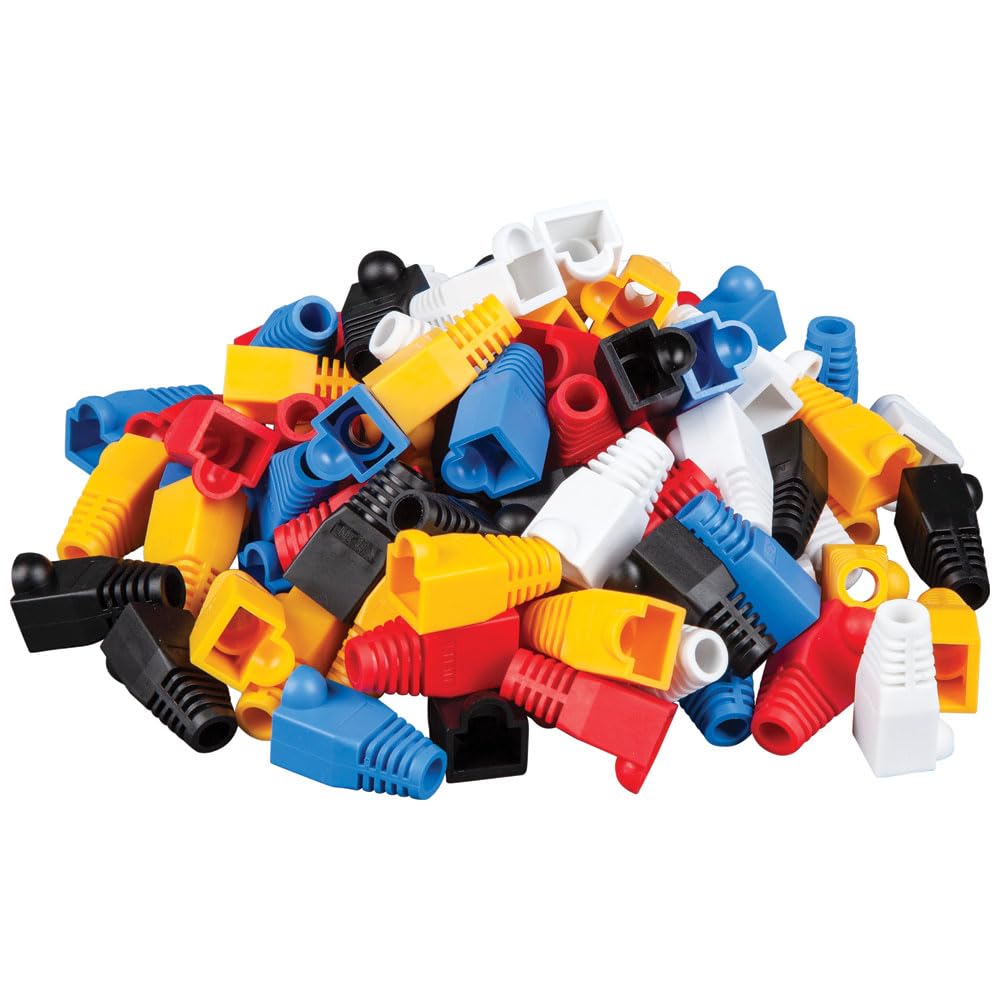 Klein Tools VDV824-650 CAT6 /CAT5e Data Ethernet Network RJ45 Terminated Strain Relief Boots, Latch Protection, Color Coded 100-Pack,White