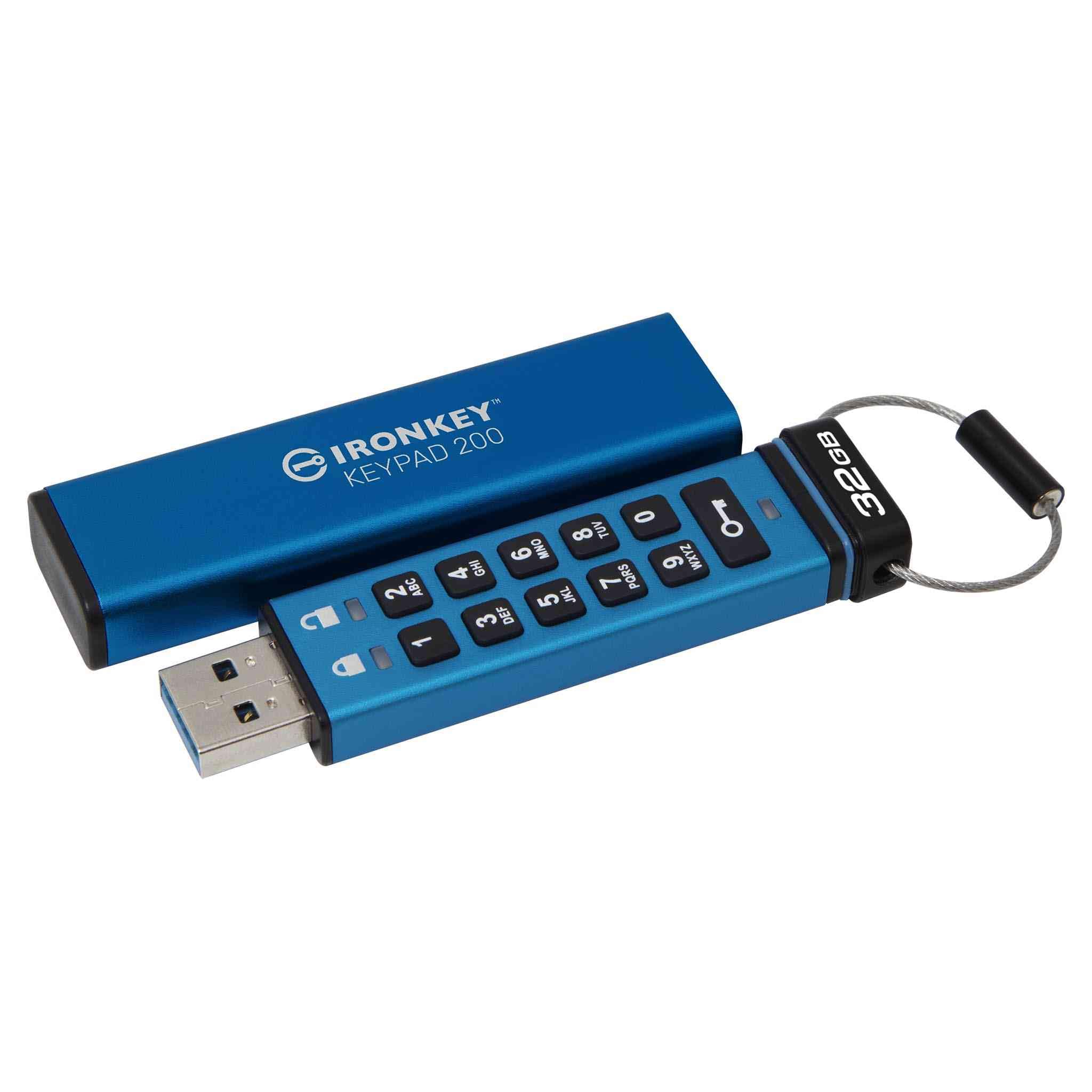 Kingston IronKey Keypad 200 Type -A hardware-encrypted USB Flash Drive FIPS 140-3 Level 3 (Pending) with XTS-AES 256-bit Hardware Encryption - IKKP200/32GB