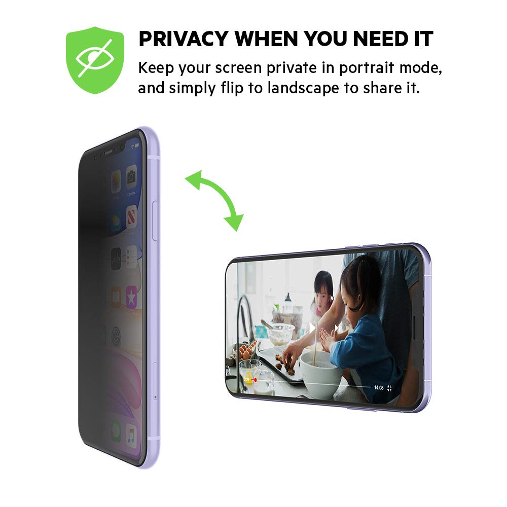 Belkin SCREENFORCE Tempered Glass Privacy Screen Protector for iPhone 11, iPhone XR, Model Number: OVA006zz