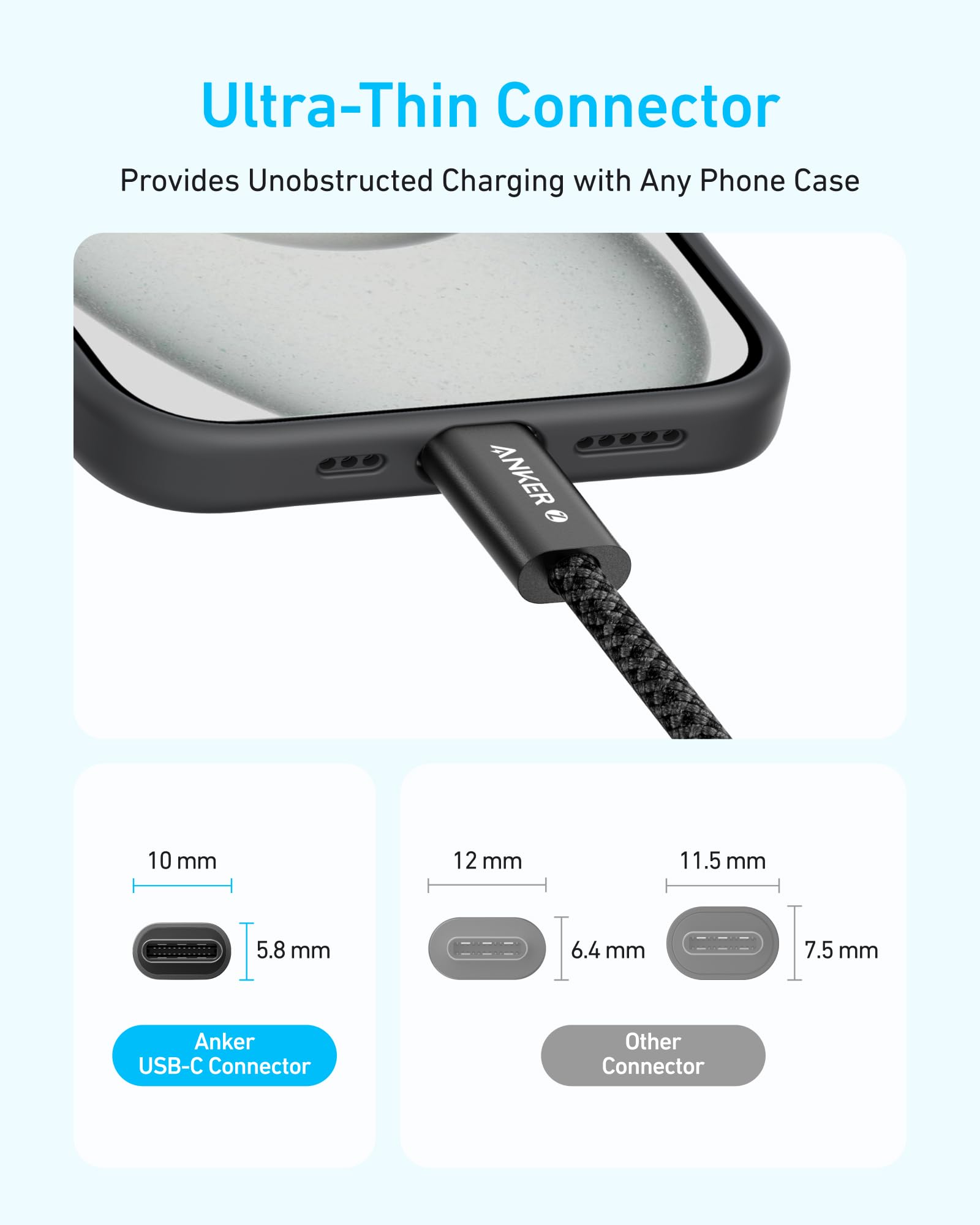 Anker Zolo USB C to USB C Cable, Braided and Dirt-Free Type-C Fast Charging Cable, Slim Connector, for iPhone 16 Series, MacBook (240W) (Pink, 6FT)