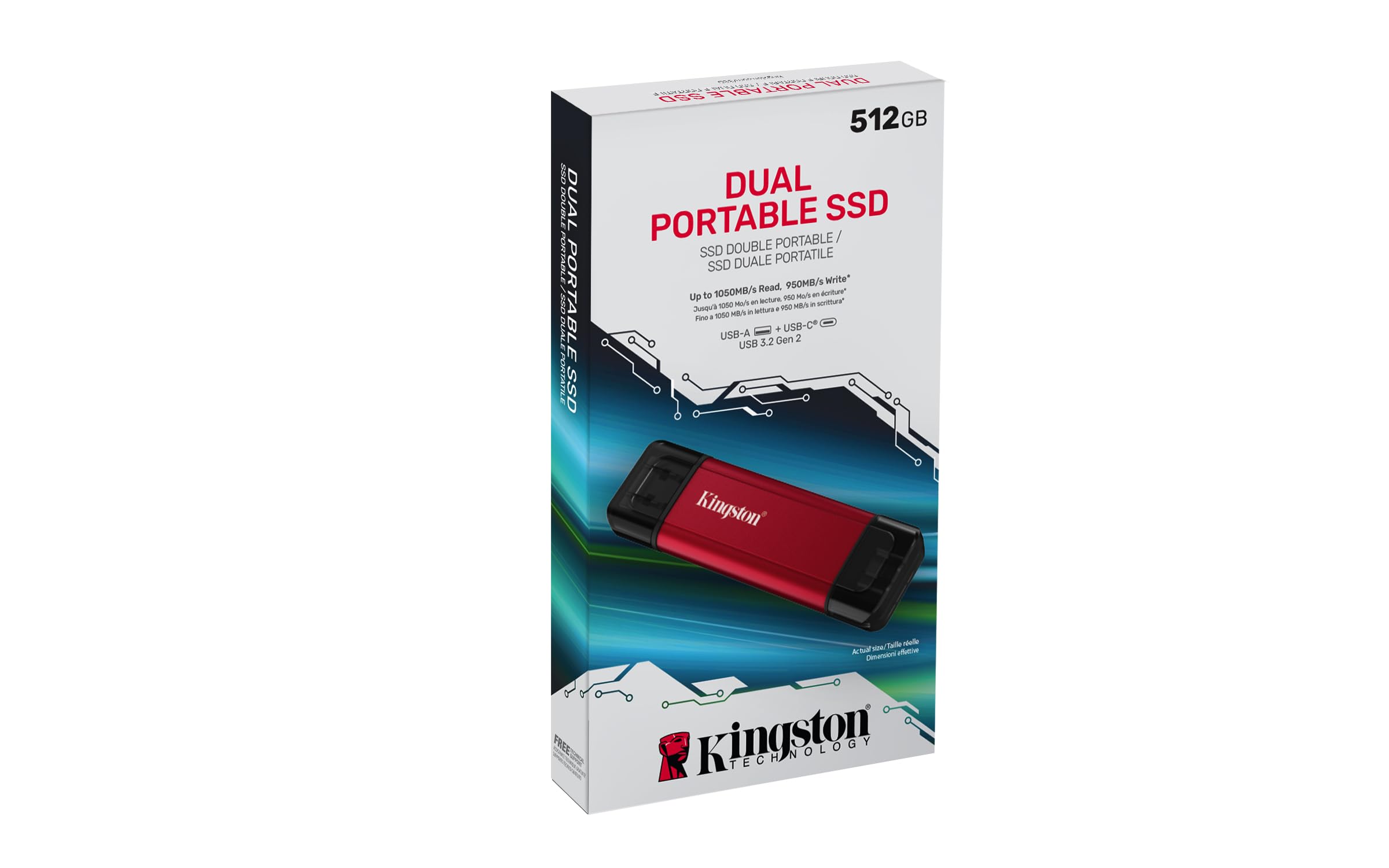 Kingston Dual Portable SSD 512GB Dual USB-A/C Up to 1050MB/s USB 3.2 Gen 2 - SPSD/512GB