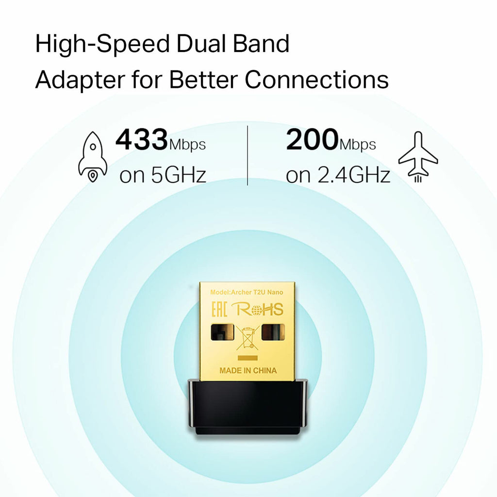 RIIMUHIR TP-Link Nano AC600 USB WiFi Adapter (Archer T2U Nano)- 2.4G/5G Dual Band Wireless Network Adapter for PC Desktop, Mini Travel Size, Supports Windows 10, 8.1, 8, 7, XP/Mac OS X 10.9-10.14