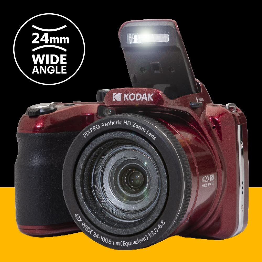 Kodak PIXPRO AZ425-RD 20MP Digital Camera 42X Optical Zoom 24mm Wide Angle 1080P Full HD Video Optical Image Stabilization Li-Ion Battery 3" LCD Vlogging Camera (Red)