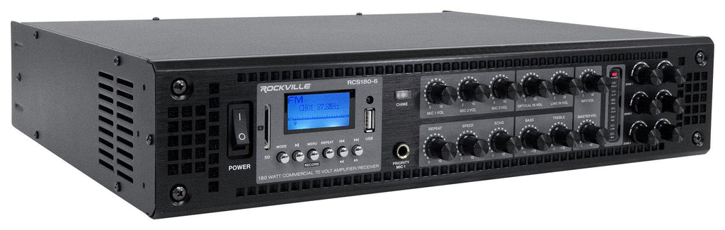 Rockville RCS180-6 180 Watt 6 Zone 70V Commercial/Restaurant Amplifier/Bluetooth