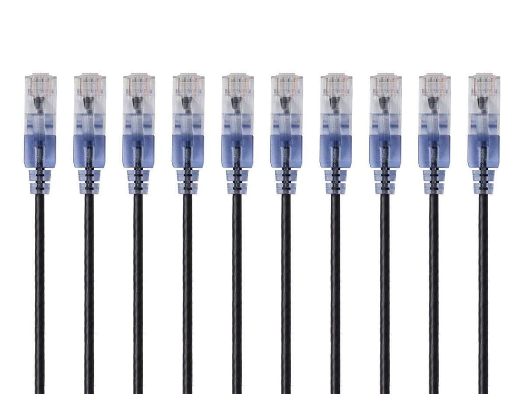 Monoprice SlimRun Cat6A Ethernet Patch Cable - Network Internet Cord - RJ45, Stranded, 550Mhz, UTP, Pure Bare Copper Wire, 10G, 30AWG , 7ft, Blue, 10-Pack