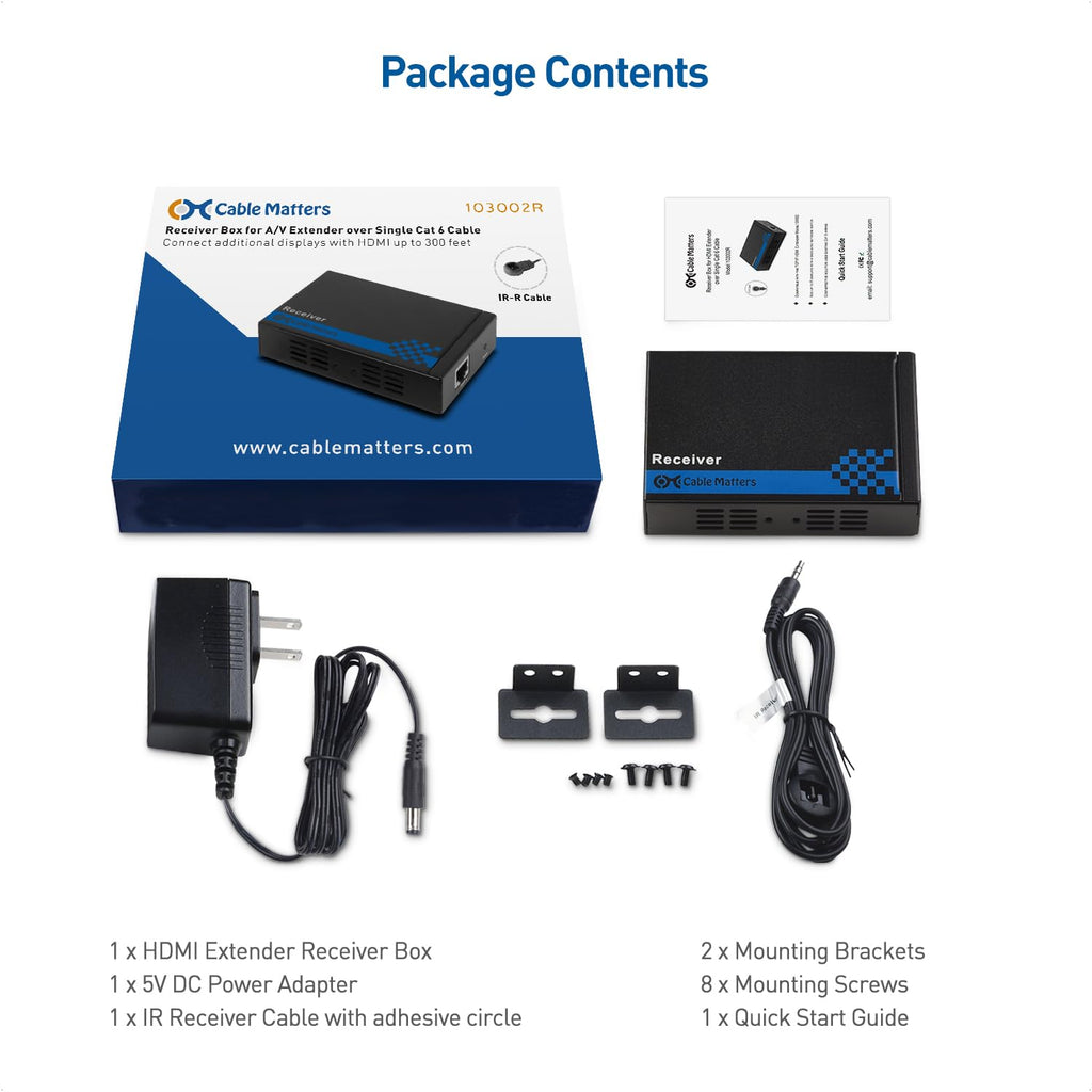 Cable Matters Receiver Box for HDMI Extender Over Single Cat 6 Cable with TCP/IP Support