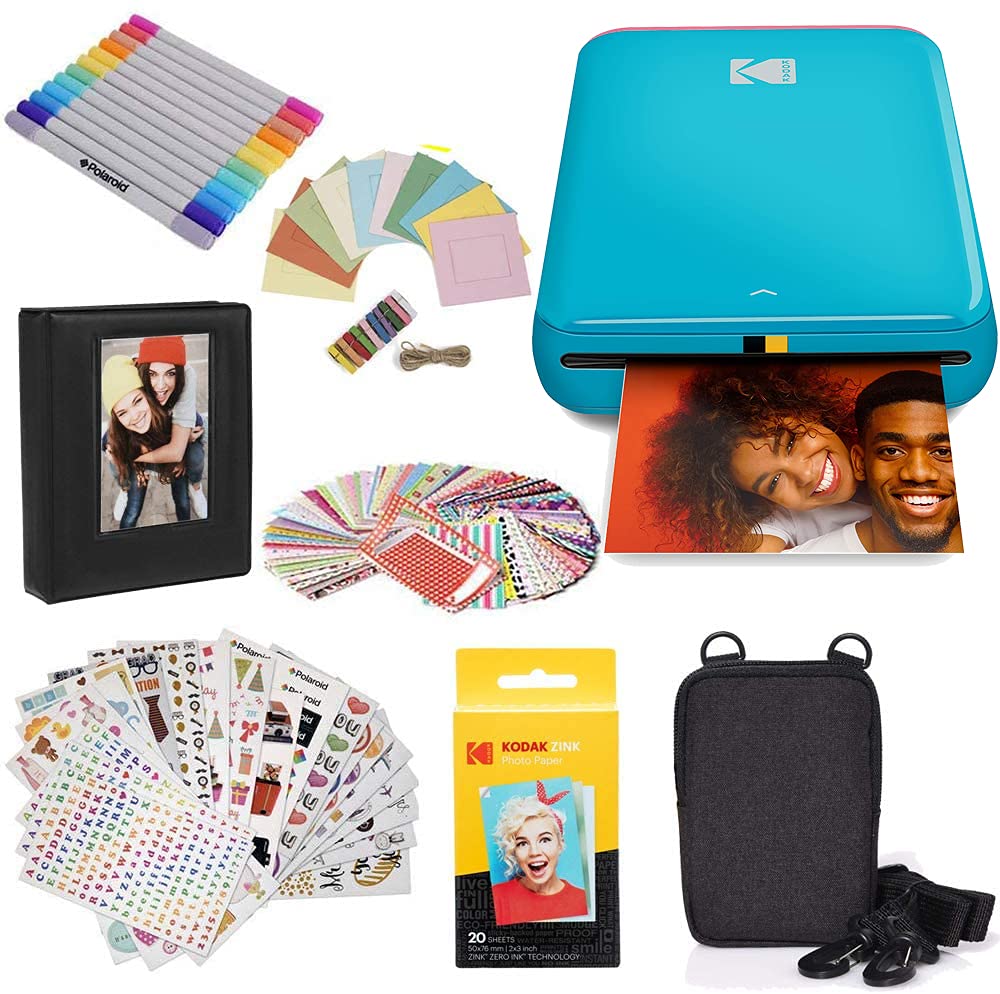 KODAK Step Instant Photo Printer With Bluetooth/NFC, ZINK Technology & KODAK App for iOS & Android (Blue) Gift Bundle
